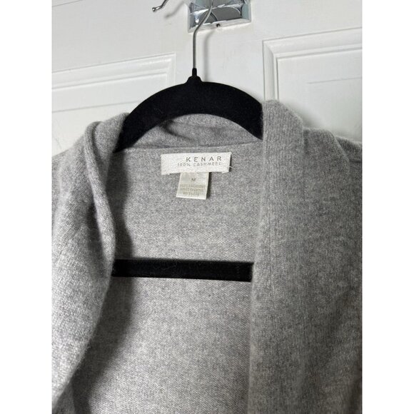 Kenar Gray Ruffle Cascade 100% Cashmere Open Cardigan Sweater M - Flawed - Picture 3 of 9